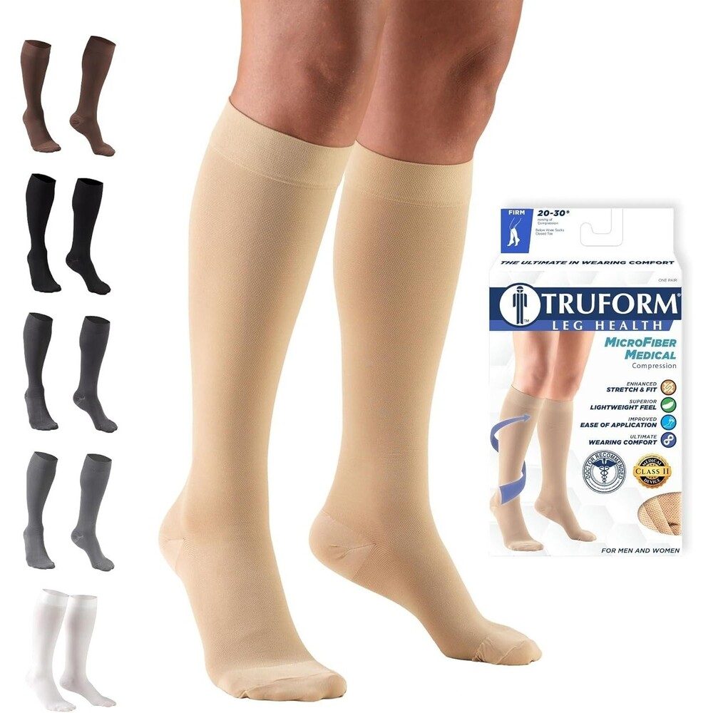 Truform 20-30 mmHg Compression Stockings X-LARGE- 1 Pair Beige Knee High Length